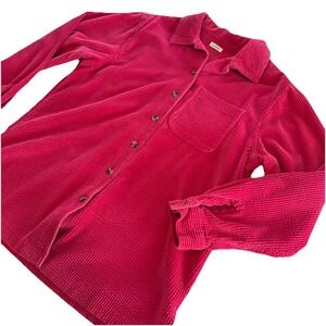 LL Bean Pink Wide Wale Corduroy Oversized Button Up Cotton Shirt‎ Size LARGE